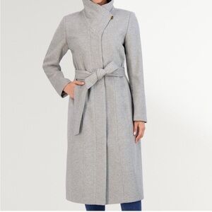 Stylish Gray Belted Wool Coat